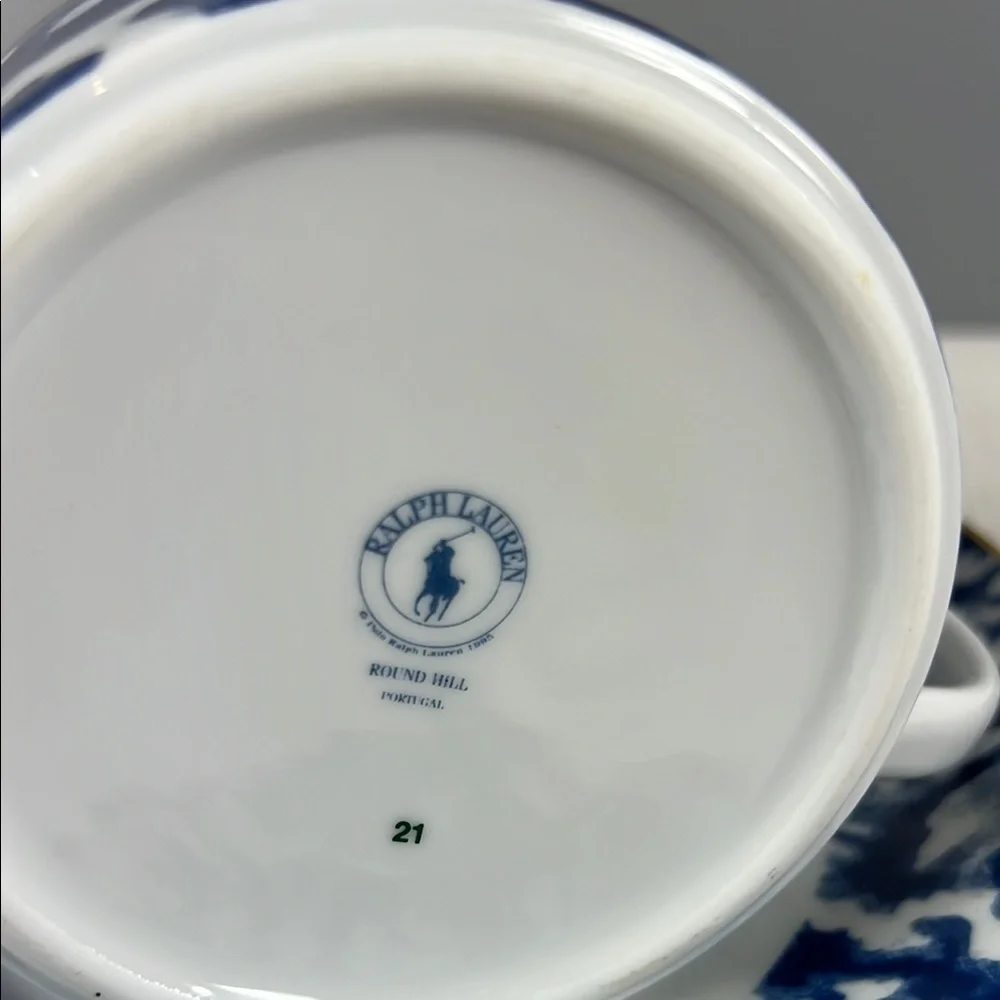 Ralph Lauren Blue and White Teacup and Saucer Set ROUND HILL Portugal